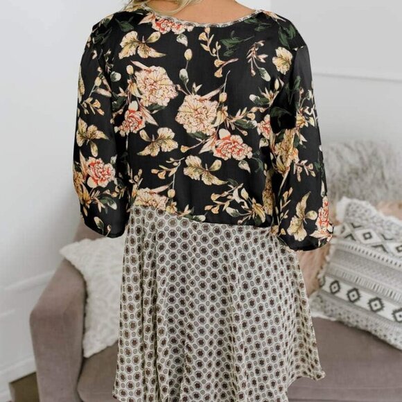 Women Floral Kimono Cardigans 3/4 Ruffle Sleeve Lightweight Patchwork Flowy Boho - Picture 3 of 7